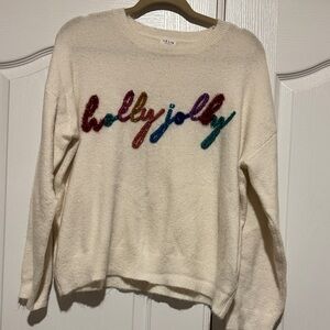 Le Lis Cream Sweater with Festive Multicolor Design